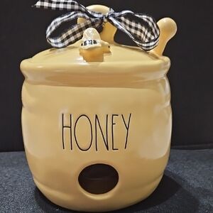 Rae Dunn Yellow Ceramic Jar with White Accent